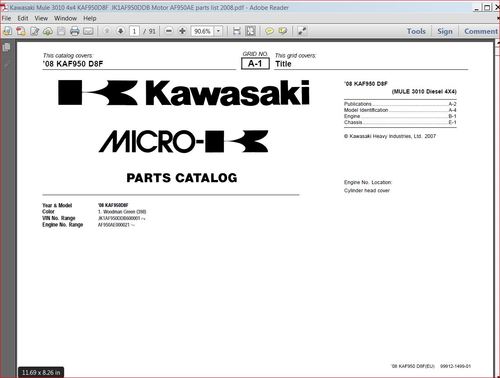Product picture Kawasaki Mule 3010 parts list. 2008. Model KAF950D8F