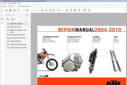 Product picture KTM 250-300 sx repair and owners manuals. years  2004-2010