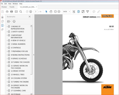 Product picture KTM 65SX owners manual 2013