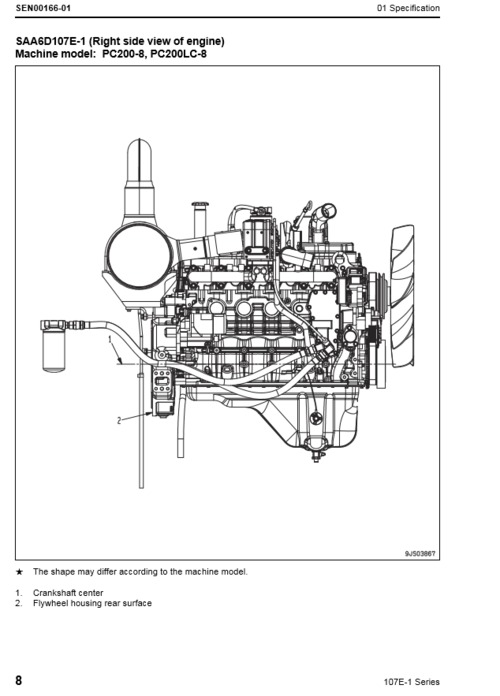 Product picture Komatsu 107E-1 series engine shop manual. Model SAA6D107E-1.