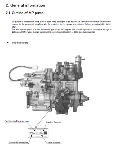 Product picture Yanmar YPD-MP2 and YPD-MP4 fuel pump & injector shop manual