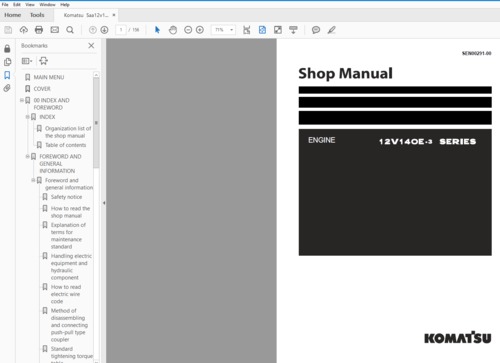 Product picture Komatsu 12V140E-3 shop manual