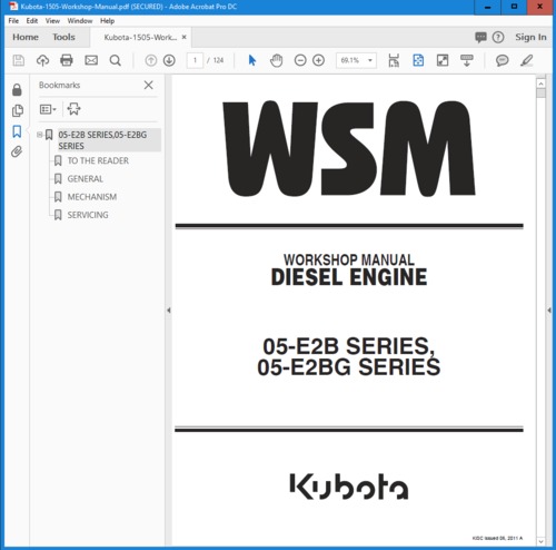 Product picture kubota V1505-T-E2B shop manual. 05-E2B series