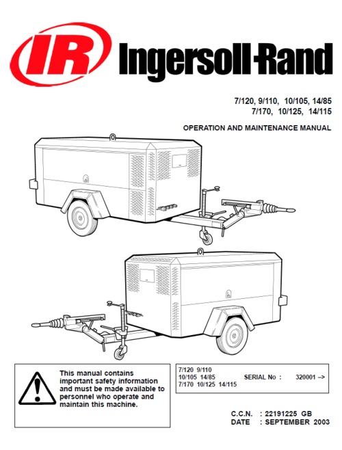 Product picture Ingersoll rand P425AWIR operation and maintenance