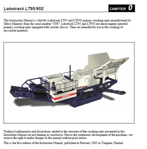 Product picture Lokotrack LT95 and LT95S instruction manual