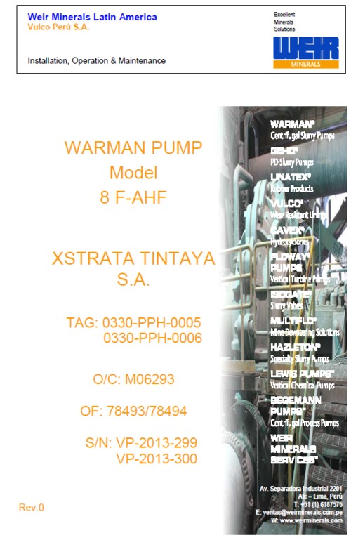 Product picture Warman 8F-AHF pump manual