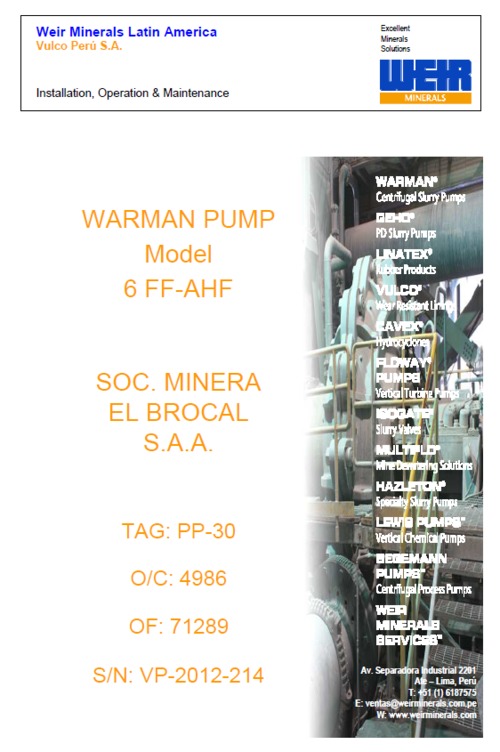 Product picture Warman 6FF-AHF pump manual
