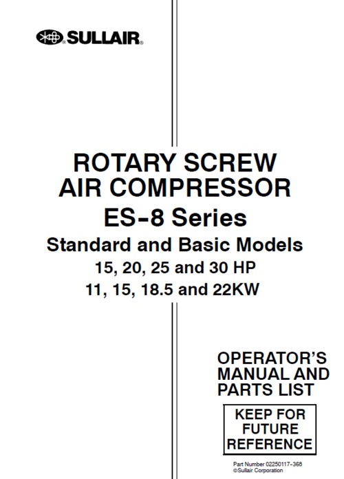 Product picture Sullair ES-8 series compressor operator & parts book