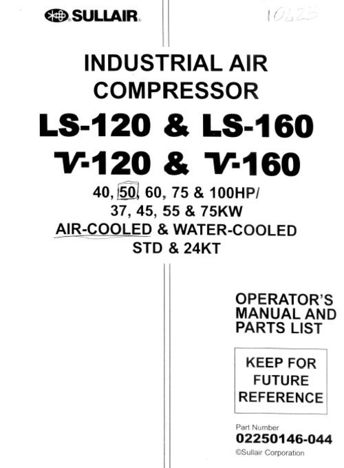 Product picture Sullair LS-120,LS-160,V-120,V-160 manual