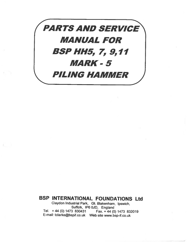 Product picture BSP HH5,7,9,11 mark 5 piling hammer service manual